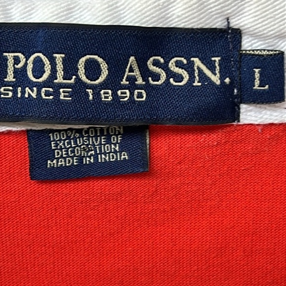 VINTAGE LRL RUGBY BIG PONY STRIPE SHORT SLEEVES POLU SHIRT LARGE NAVY BLUE RED - Picture 6 of 6